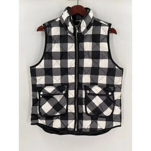 Woolrich Down Filled Black Gray White Plaid Quilted Puffer Vest Size LARGE